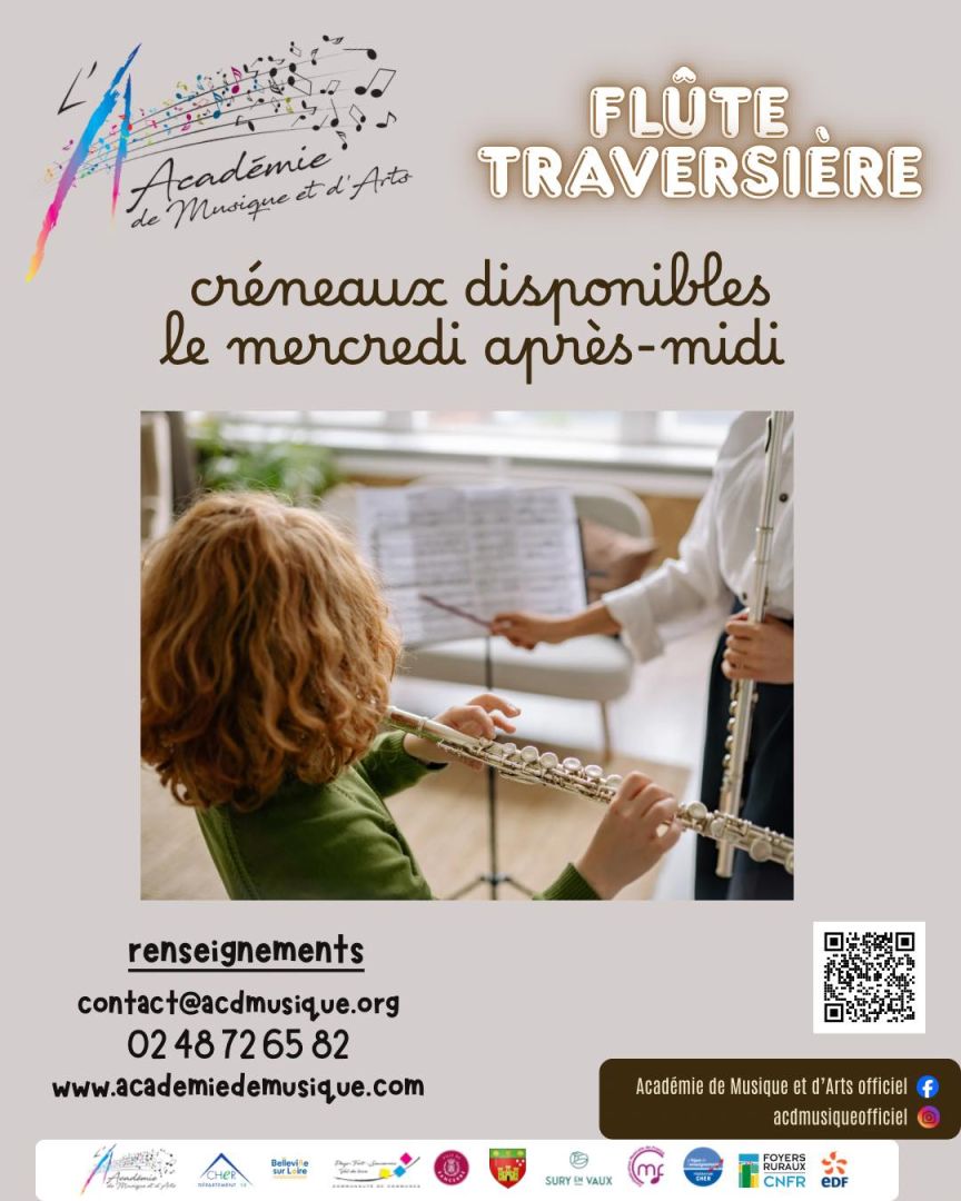🎶 Envie d'apprendre la flûte traversière ? 🎼 L'Académie de Musique et d'Arts vous informe que…